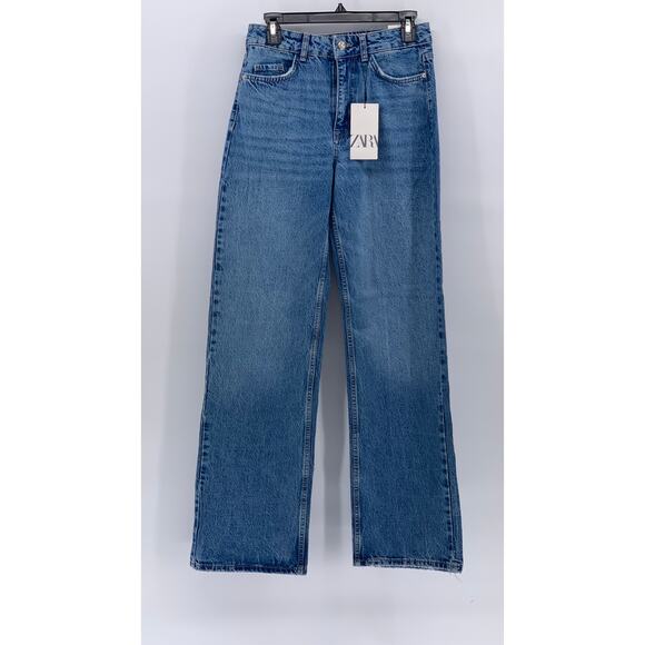 Zara Denim - ZARA Women’s Medium Blue Denim High-Rise Straight-Leg Five Pocket Jeans SZ 4